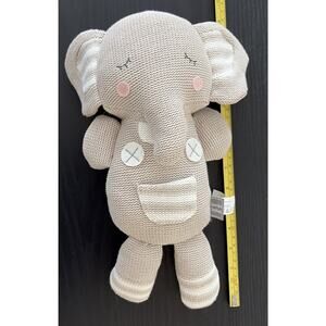 Theodore Elephant Rattle Plush 13" Gray White Knitted Lovey 2023 Living Textiles